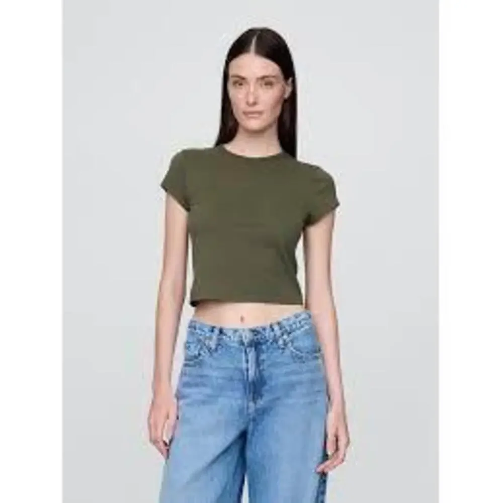 Gap Modern Cropped Rib Tee - Olive Green - XL